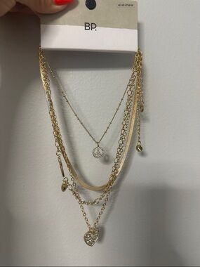bp Gold-Tone Layered Necklace with Pave Heart & Crystal Disc